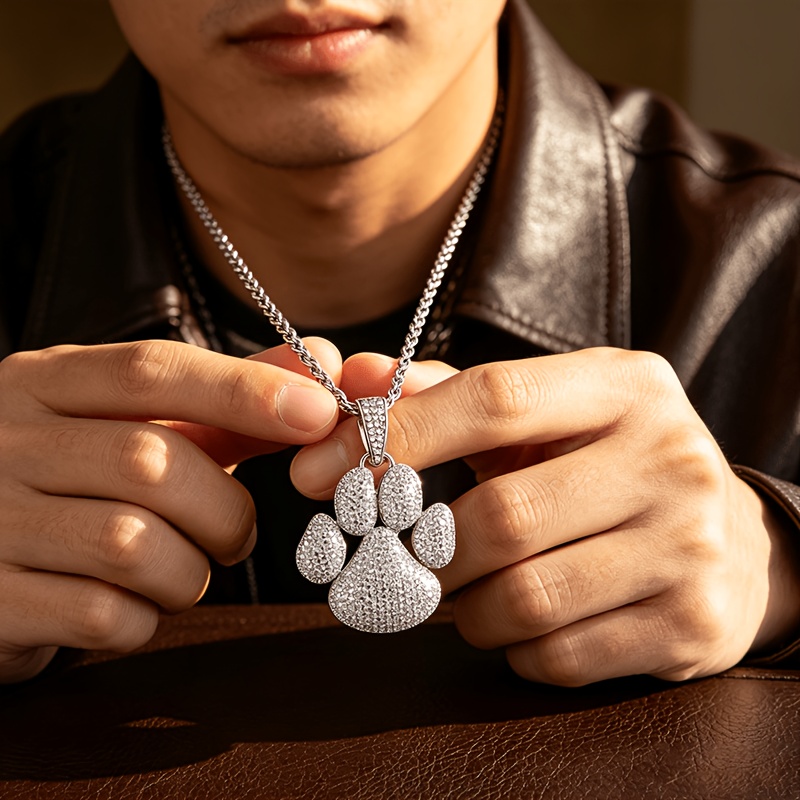 Hip Hop Synthetic Zircon Ice Bear Claw Pendant Necklace
